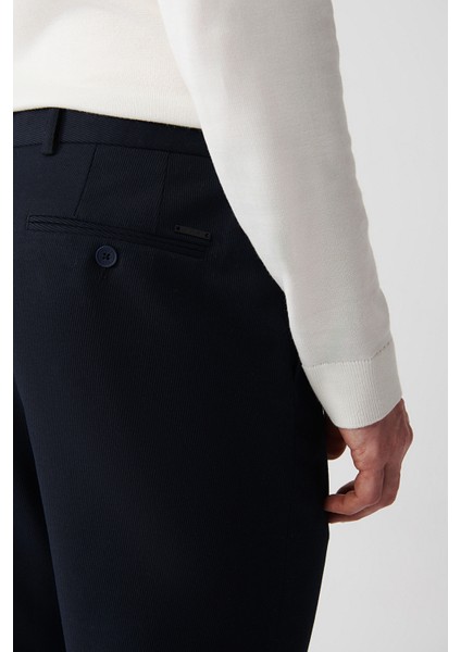 Erkek Lacivert Yandan Cepli Beli Lastikli Gofreli Takım Elbise Pantolonu A32y3222