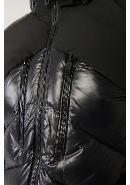 Erkek Siyah Su İtici Kumaşlı Çıkma Kapüşonlu Şişme Mont A32Y6014