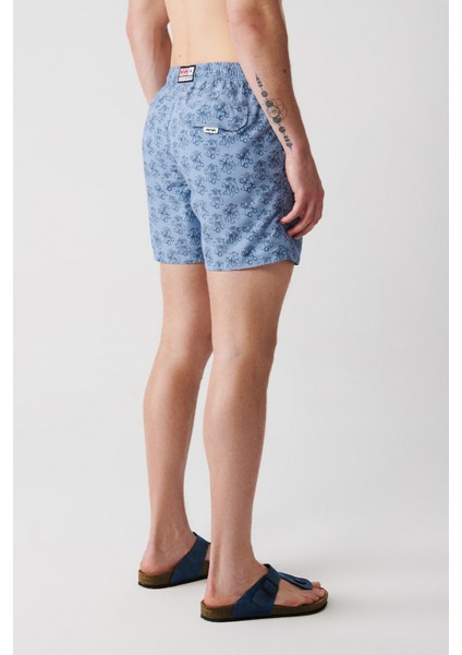 Gri Hızlı Kuruyan Küçük Ahtapot Baskılı Standart Boy Özel Kutulu Comfort Fit Mayo Deniz Şortu