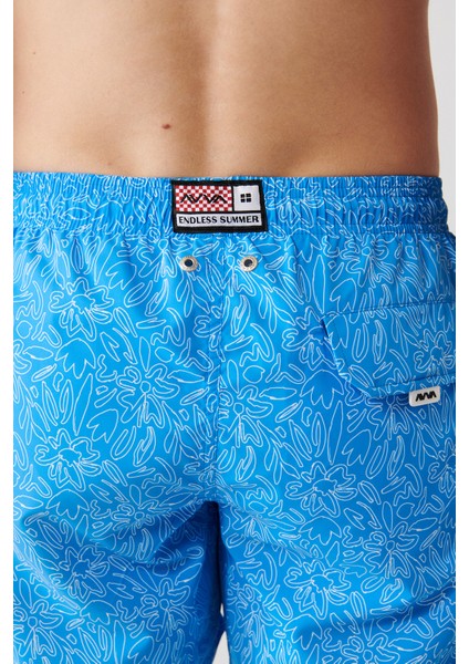 Erkek Mavi Hızlı Kuruyan Baskılı Deniz Şortu A31y3809