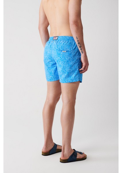 Erkek Mavi Hızlı Kuruyan Baskılı Deniz Şortu A31y3809