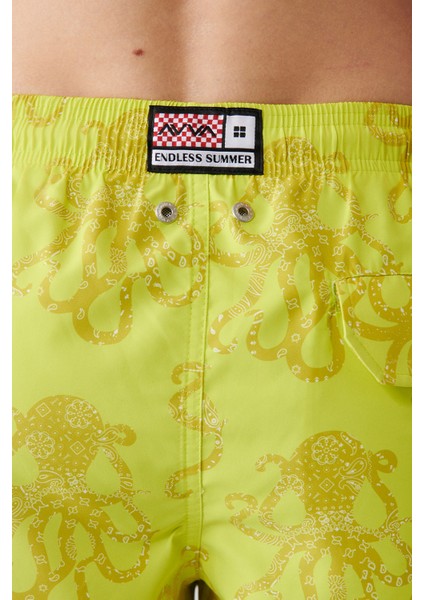 Erkek Sarı Hızlı Kuruyan Baskılı Deniz Şortu A31y3816