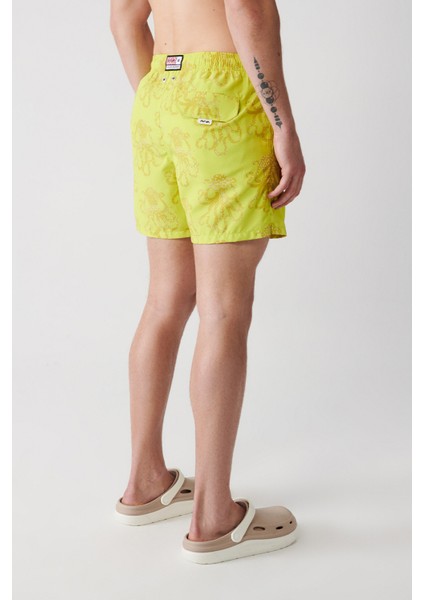 Erkek Sarı Hızlı Kuruyan Baskılı Deniz Şortu A31y3816
