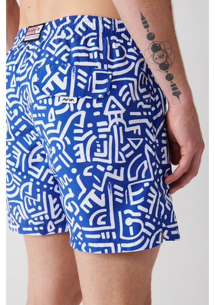 Erkek Mavi Hızlı Kuruyan Baskılı Deniz Şortu A31y3805