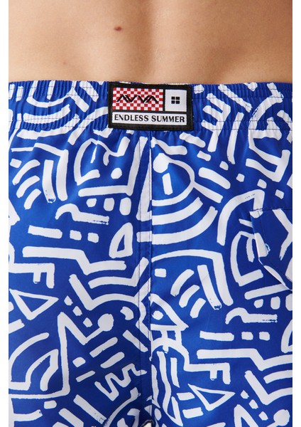 Erkek Mavi Hızlı Kuruyan Baskılı Deniz Şortu A31y3805