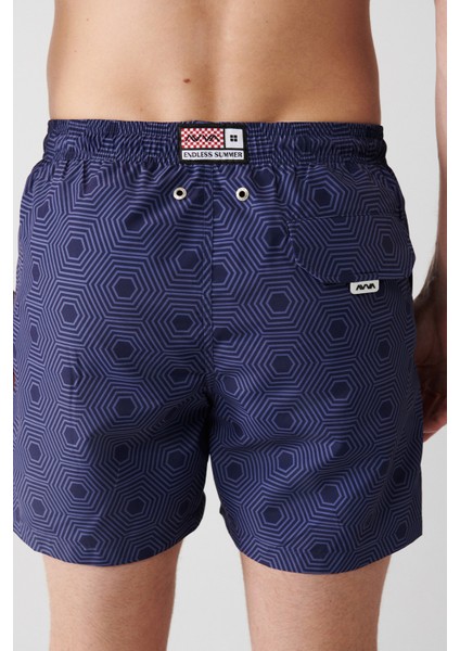 Erkek Lacivert Hızlı Kuruyan Baskılı Deniz Şortu A31y3802