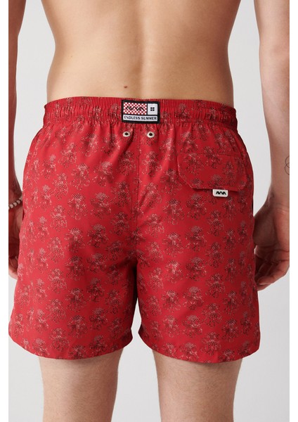 Erkek Kırmızı Hızlı Kuruyan Baskılı Deniz Şortu A31y3815