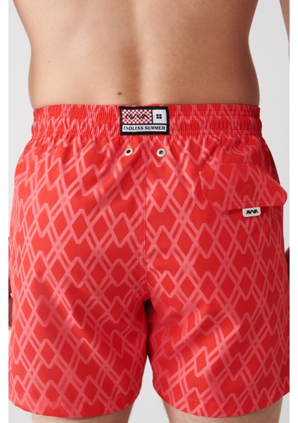 Erkek Kırmızı Hızlı Kuruyan Baskılı Deniz Şortu A31y3817