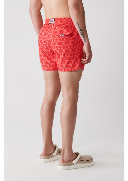Erkek Kırmızı Hızlı Kuruyan Baskılı Deniz Şortu A31y3817