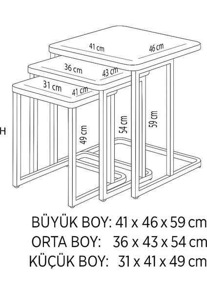 Tekerlekli C 3’lü Zigon Sehpa – Mdf Tabla, Metal Iskelet fiyatları