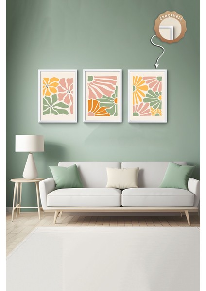 Dekoratif 3lü Tablo,ahşap Çerçeveli,soyut Tablo,duvar Tablo,duvar Susu,mutfak Tablo Cerceveli Tablo