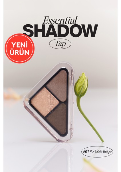 3 Renk İçeren, Mat ve Işıltılı Bitişli Mini Far Paleti CLIO Essential Shadow Tap (01 Portable Beige)