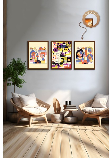 Dekoratif 3lü Tablo,ahşap Çerçeveli,soyut Tablo,duvar Tablo,duvar Susu,mutfak Tablo Cerceveli Tablo