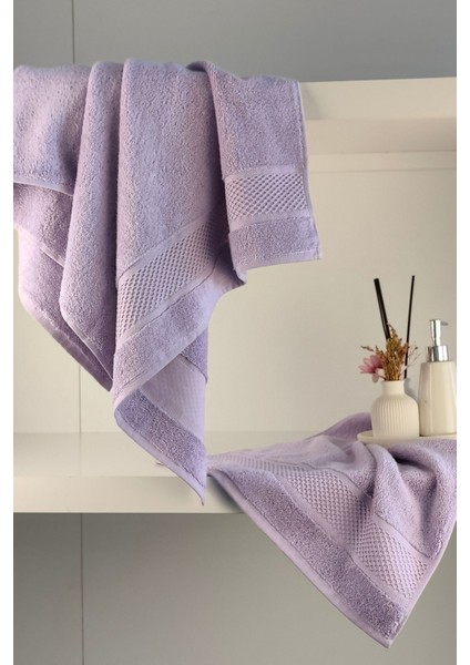 %100 Pamuk Banyo Havlu Seti-Long Twist Iplik-Yüksek Su Emici ve Yumuşak-Lila