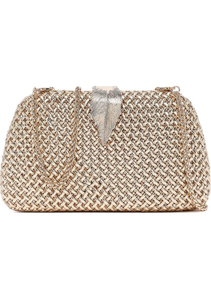 Kadın Altın Uzun Zincir Askılı Mini Metalik Abiye Kutu Çanta 25SBD273132