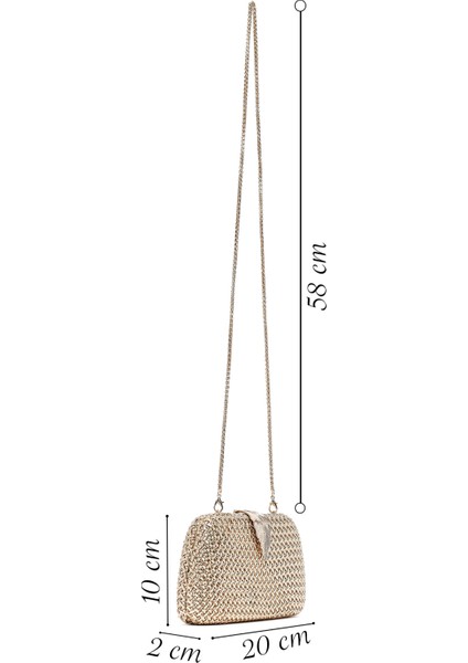 Kadın Altın Uzun Zincir Askılı Mini Metalik Abiye Kutu Çanta 25SBD273132 fiyatları