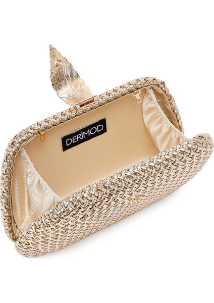 Kadın Altın Uzun Zincir Askılı Mini Metalik Abiye Kutu Çanta 25SBD273132