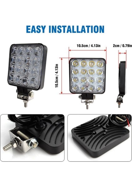 Off Road Sis Farı - Lamba 16 LED Kare Çalışma Lambası 2 Adet 11 cm fırsatları