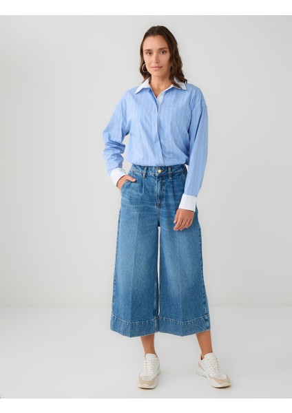 Açık Mavi Çizgi Desenli Uzun Kollu Dokuma Gömlek fiyatları