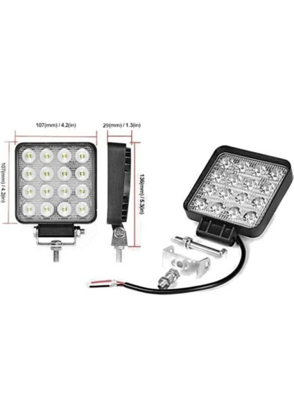 16 Ledli Çalışma Lambası 12-24V Offroad Araç İçi Aksesuar 48W Güçlü Aydınlatma