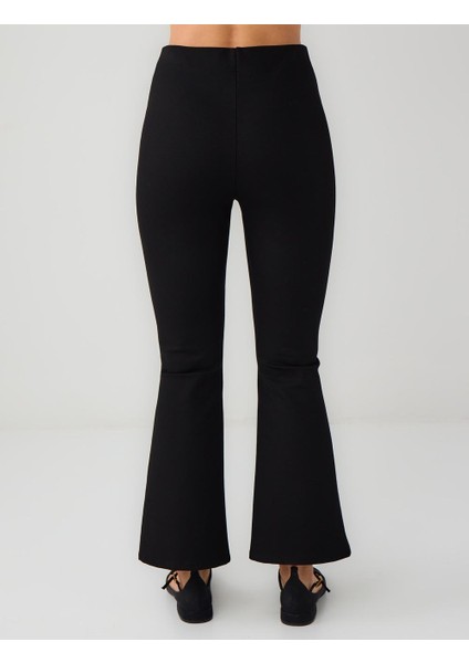 Siyah Dar Kesim Bol Paça Yüksek Bel Örme Pantolon indirimleri