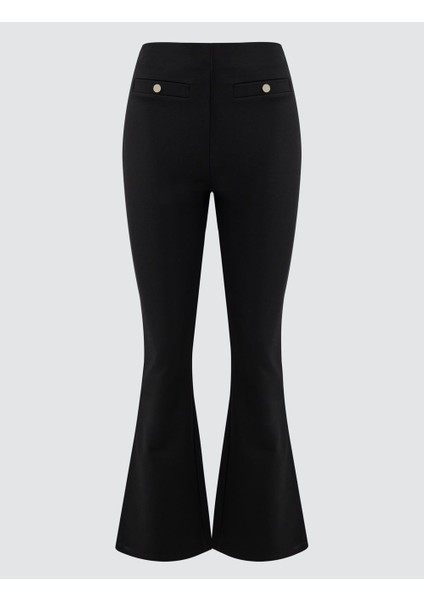 Siyah Dar Kesim Bol Paça Yüksek Bel Örme Pantolon
