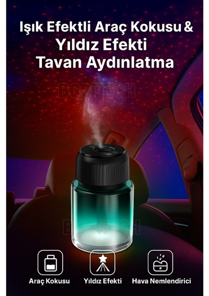 Işık Efektli Araç Kokusu Yıldızlı Tavan Aydınlatma, Hava Nemlendirici ve Aromaterapi