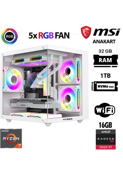 Cube X40 Ryzen 7 5700X 32GB Ram 1tb M.2 Nvme SSD 16GB RX9060 Xt Beyaz Masaüstü Oyuncu Bilgisayarı