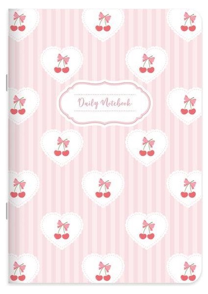 Çizgili Kuşe Kapak Kurdele Stickerli Defter 18,5 x 26 cm - Kiraz