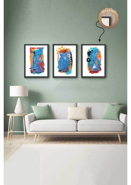 Dekoratif 3lü Tablo,ahşap Çerçeveli,soyut Tablo,duvar Tablo,duvar Susu,mutfak Tablo Cerceveli Tablo