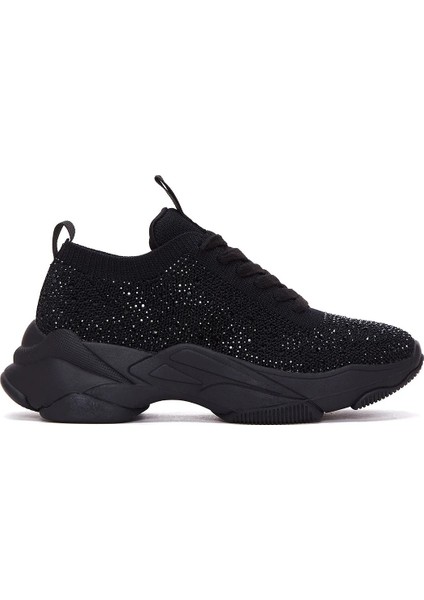 Zero Kadın Siyah Bağcıklı Kalın Tabanlı Taşlı Kumaş Sneaker 25AFD43006F