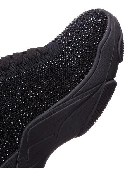 Zero Kadın Siyah Bağcıklı Kalın Tabanlı Taşlı Kumaş Sneaker 25AFD43006F