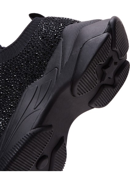 Zero Kadın Siyah Bağcıklı Kalın Tabanlı Taşlı Kumaş Sneaker 25AFD43006F