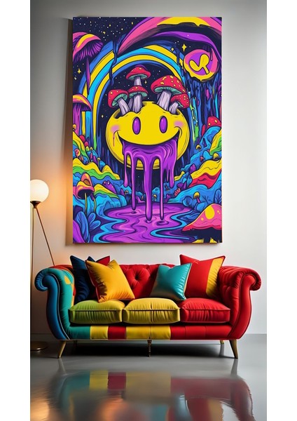 Saykodelik Mantarlı Gülen Yüz Iı Ev Duvar Salon Güzellik Salonu Ofis Dükkan Dekarasyon Kanvas Tablo