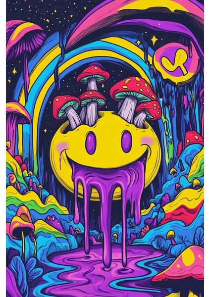 Saykodelik Mantarlı Gülen Yüz Iı Ev Duvar Salon Güzellik Salonu Ofis Dükkan Dekarasyon Kanvas Tablo fiyatları