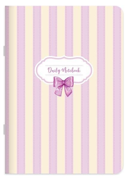 Çizgili Kuşe Kapak Kurdele Stickerli Defter 18,5 x 26 cm - Mor Kurdele