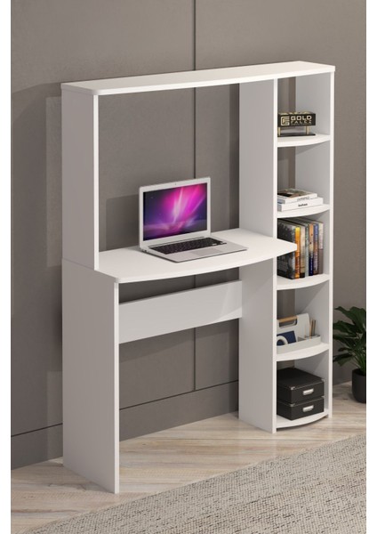 Çalışma Masası 5 Raflı Kitaplık Beyaz