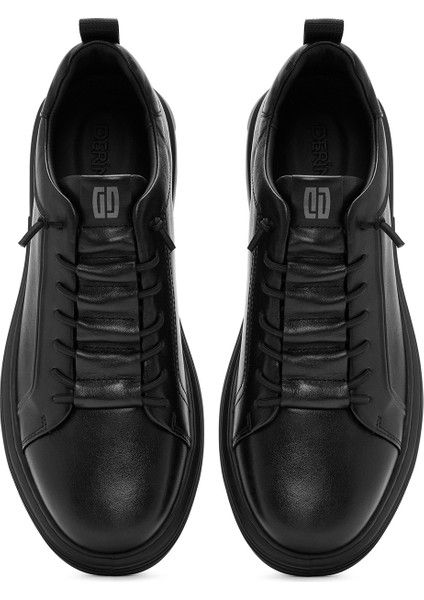 Erkek Siyah Bağcıklı Deri Sneaker 25WFD690518