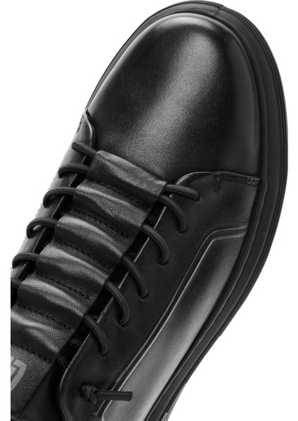 Erkek Siyah Bağcıklı Deri Sneaker 25WFD690518