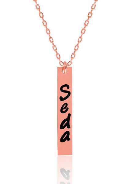 Gümüş Rose Isimli Çubuk Plaka Bayan Kolye