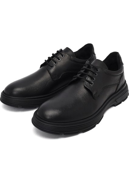 Erkek Siyah Bağcıklı Deri Casual Ayakkabı 25WFD681518
