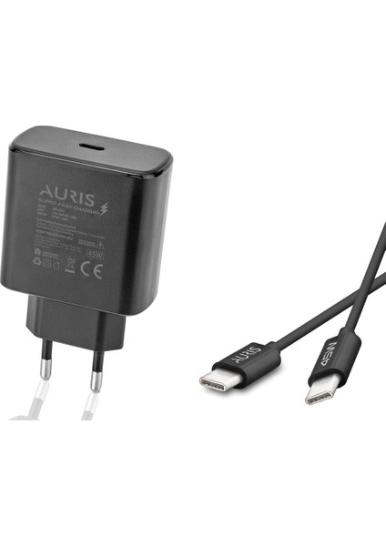 Auris 45 W Type C Hızlı Şarj Aleti Cihazı Seti 1 Mt. Typec To Typec Kablo +Usb C Kafa Xiaomi Redmi Samsung