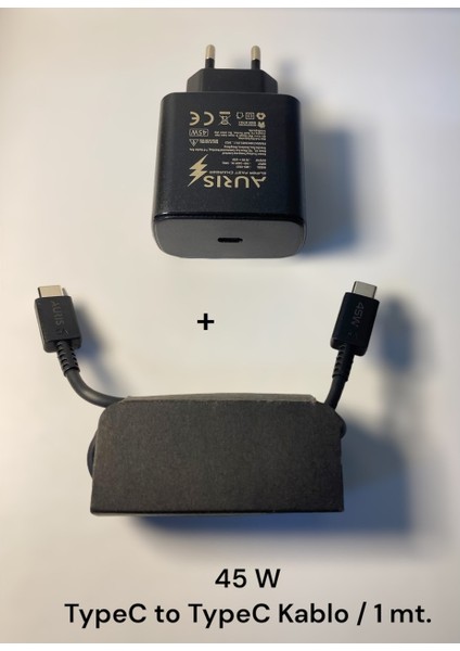 Auris 45 W Type C Hızlı Şarj Aleti Cihazı Seti 1 Mt. Typec To Typec Kablo +Usb C Kafa Xiaomi Redmi Samsung indirimleri