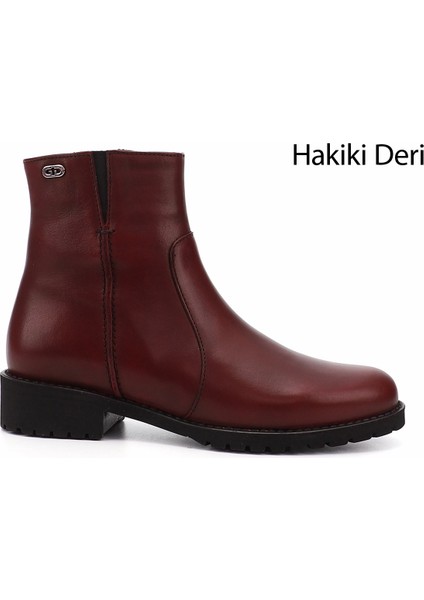 Gön Deri Yuvarlak Burun Topuklu Kauçuk Taban Fermuarlı Kadın Günlük Bot 47408