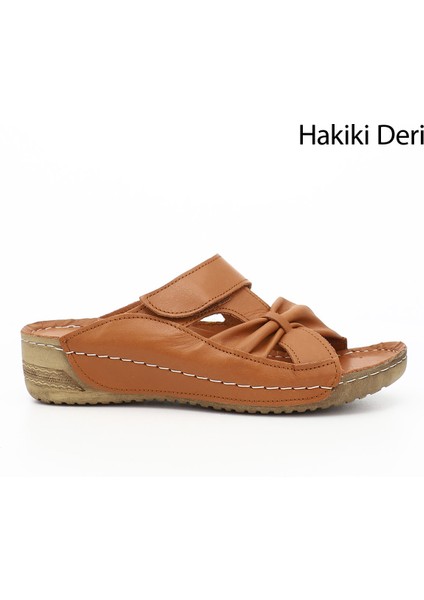 Hakiki Deri Dolgu Taban Kadın Terlik 42350