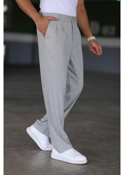 Baggy Çift Pileli Gri Renk Beli Lastikli Kaliteli Rahat Kesim Klasik Bol Paça Baggy Pantolon modelleri