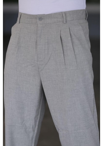 Baggy Çift Pileli Gri Renk Beli Lastikli Kaliteli Rahat Kesim Klasik Bol Paça Baggy Pantolon fırsatları