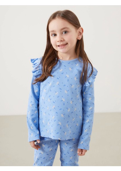 Lcw Kids Mavi Bisiklet Yaka Çiçekli Kız Çocuk Bluz ve Tayt 2'li fiyatları