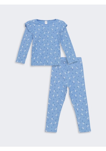 Lcw Kids Mavi Bisiklet Yaka Çiçekli Kız Çocuk Bluz ve Tayt 2'li modelleri