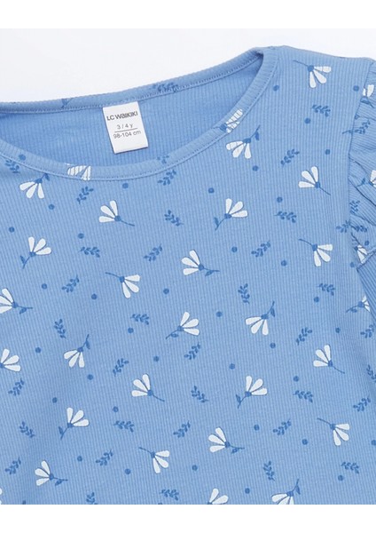 Lcw Kids Mavi Bisiklet Yaka Çiçekli Kız Çocuk Bluz ve Tayt 2'li indirimleri